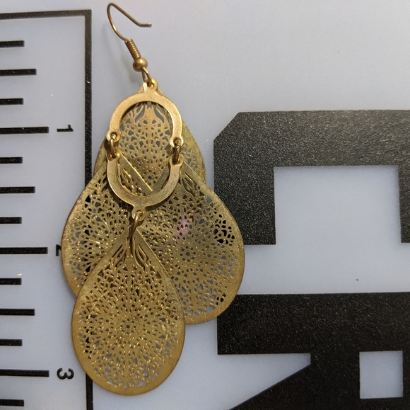 3in. Drop gold tone earrings - Picture 3 of 3